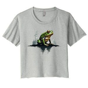 Scenic Forest Landscape With Frog Nature Inspired Women's Crop Top Tee