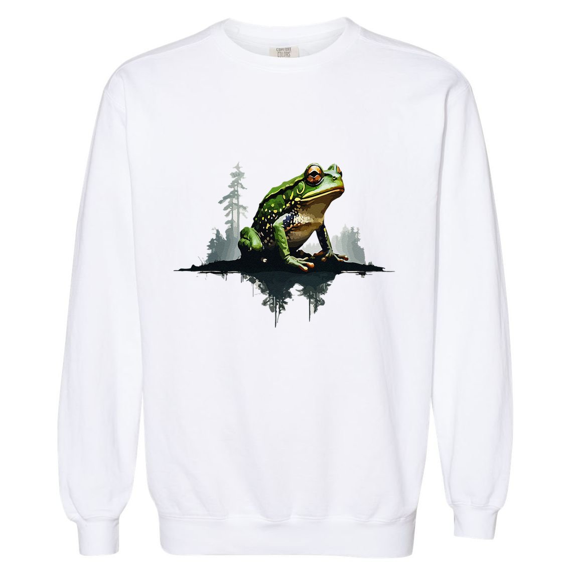 Scenic Forest Landscape With Frog Nature Inspired Garment-Dyed Sweatshirt