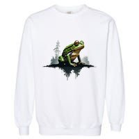 Scenic Forest Landscape With Frog Nature Inspired Garment-Dyed Sweatshirt