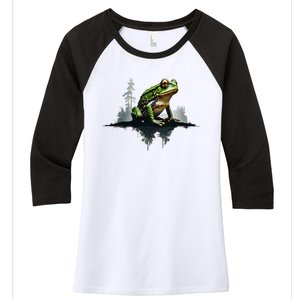 Scenic Forest Landscape With Frog Nature Inspired Women's Tri-Blend 3/4-Sleeve Raglan Shirt