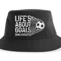 Soccer Funny Life Is About Goals & Assists Soccer Player Sustainable Bucket Hat