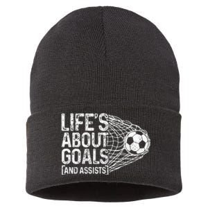 Soccer Funny Life Is About Goals & Assists Soccer Player Sustainable Knit Beanie