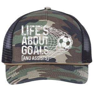 Soccer Funny Life Is About Goals & Assists Soccer Player Retro Rope Trucker Hat Cap