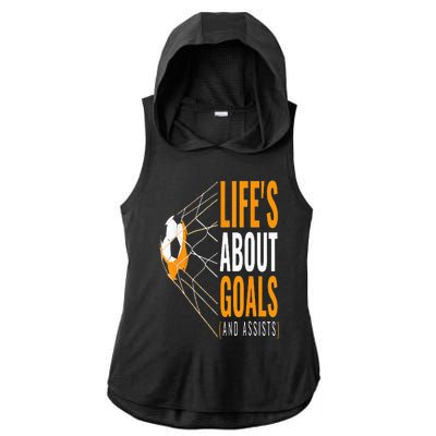 Soccer  For  Life's About Goals  Soccer Ladies PosiCharge Tri-Blend Wicking Draft Hoodie Tank