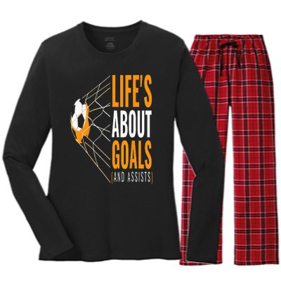 Soccer  For  Life's About Goals  Soccer Women's Long Sleeve Flannel Pajama Set 