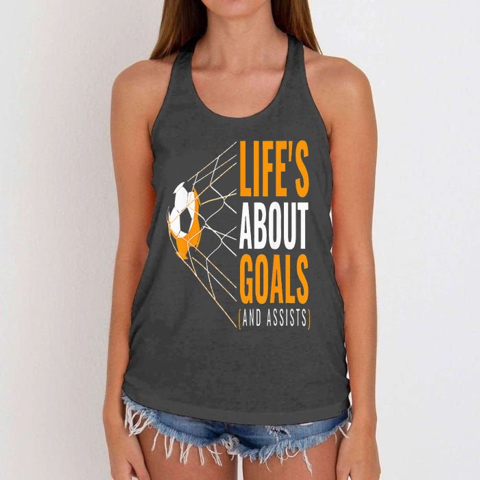 Soccer  For  Life's About Goals  Soccer Women's Knotted Racerback Tank