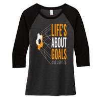 Soccer  For  Life's About Goals  Soccer Women's Tri-Blend 3/4-Sleeve Raglan Shirt