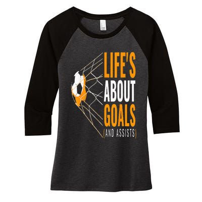 Soccer  For  Life's About Goals  Soccer Women's Tri-Blend 3/4-Sleeve Raglan Shirt