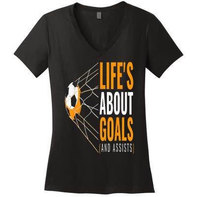 Soccer  For  Life's About Goals  Soccer Women's V-Neck T-Shirt