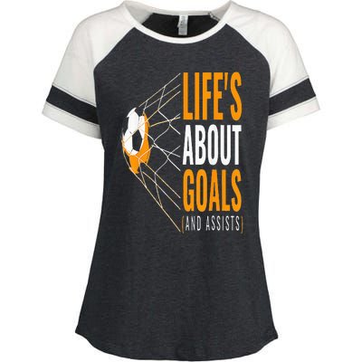 Soccer  For  Life's About Goals  Soccer Enza Ladies Jersey Colorblock Tee