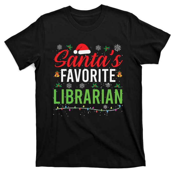 Santas Favorite Librarian Cute Book Lover Christmas Gifts T-Shirt