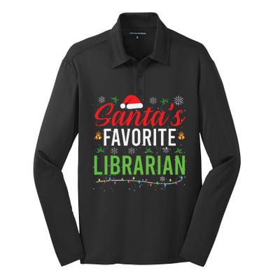 Santas Favorite Librarian Cute Book Lover Christmas Gifts Silk Touch Performance Long Sleeve Polo