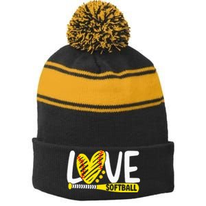 Softball For Love Softball Stripe Pom Pom Beanie