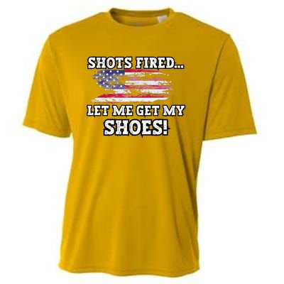 Shots Fired Let Me Get My Shoes Cooling Performance Crew T-Shirt