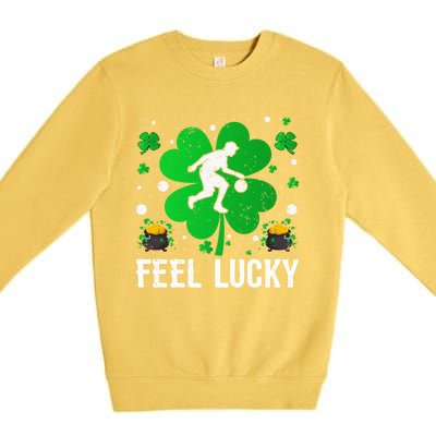 Shamrock Feel Lucky Basketball Player St Patrick's Day Gift Premium Crewneck Sweatshirt