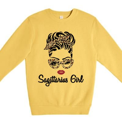 Sagittarius Face Leopard Bandana Wink Eye Gift Premium Crewneck Sweatshirt