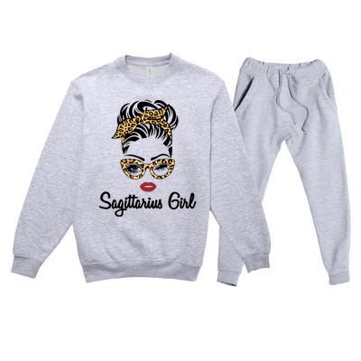 Sagittarius Face Leopard Bandana Wink Eye Gift Premium Crewneck Sweatsuit Set