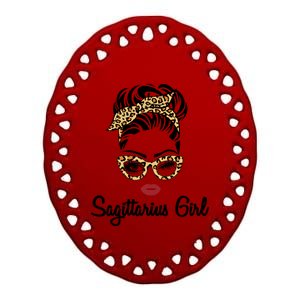 Sagittarius Face Leopard Bandana Wink Eye Gift Ceramic Oval Ornament