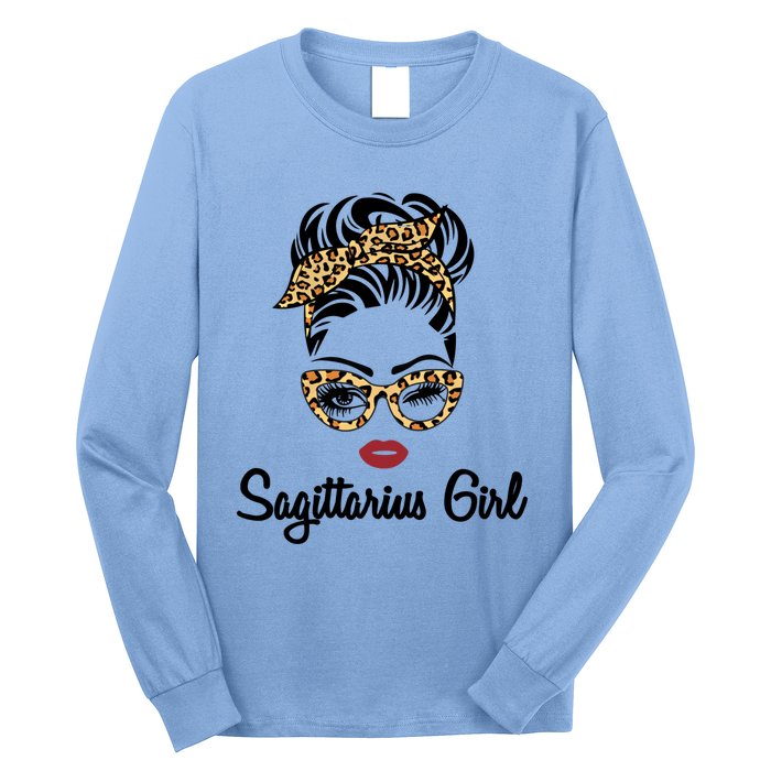 Sagittarius Face Leopard Bandana Wink Eye Gift Long Sleeve Shirt