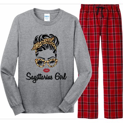 Sagittarius Face Leopard Bandana Wink Eye Gift Long Sleeve Pajama Set