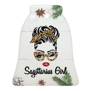 Sagittarius Face Leopard Bandana Wink Eye Gift Ceramic Bell Ornament