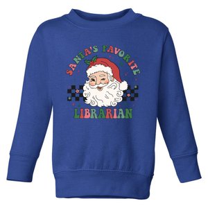 SantaS Favorite Librarian Retro Groovy Santa Face Christmas Cute Gift Toddler Sweatshirt