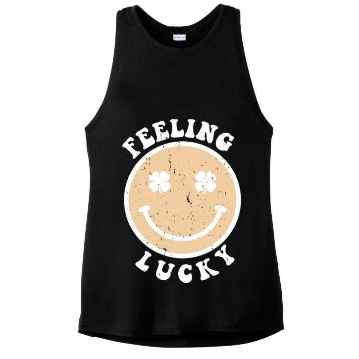 Shamrock Feeling Lucky Retro Smiley Ladies PosiCharge Tri-Blend Wicking Tank