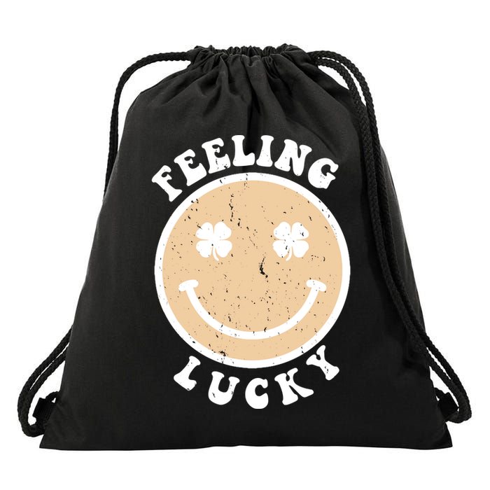Shamrock Feeling Lucky Retro Smiley Drawstring Bag