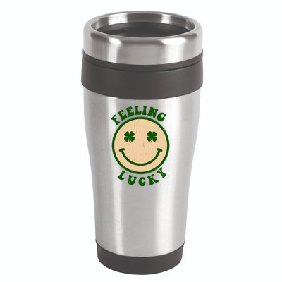 Shamrock Feeling Lucky Retro Smiley 16oz Travel Tumbler