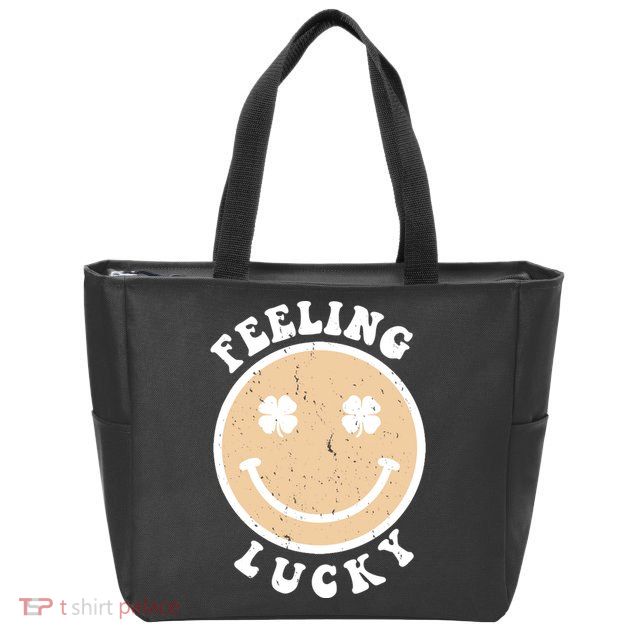 Shamrock Feeling Lucky Retro Smiley Zip Tote Bag
