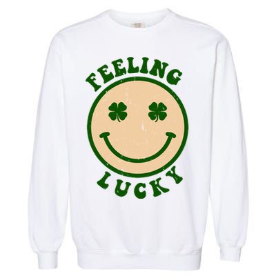 Shamrock Feeling Lucky Retro Smiley Garment-Dyed Sweatshirt