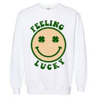 Shamrock Feeling Lucky Retro Smiley Garment-Dyed Sweatshirt