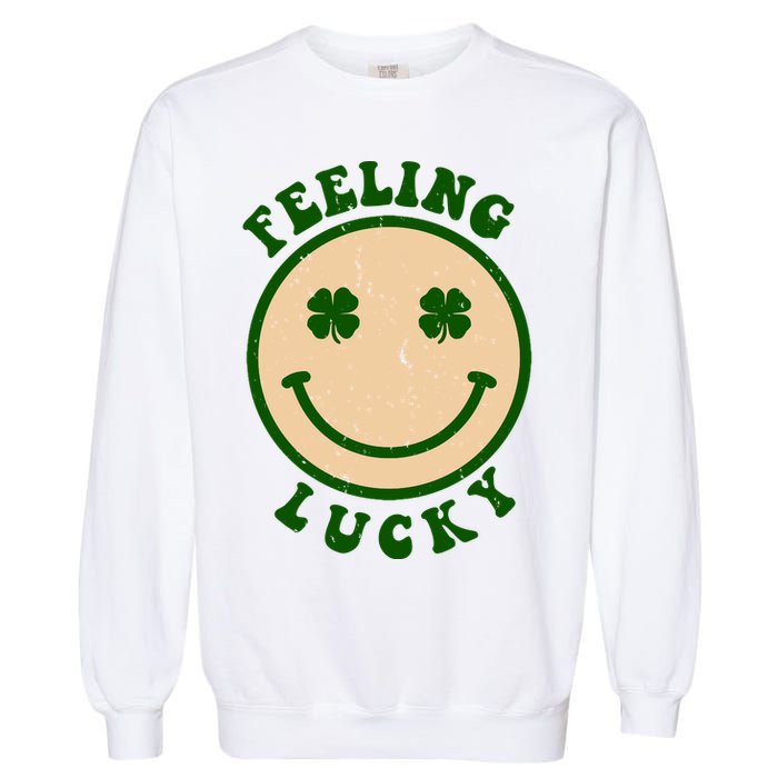 Shamrock Feeling Lucky Retro Smiley Garment-Dyed Sweatshirt