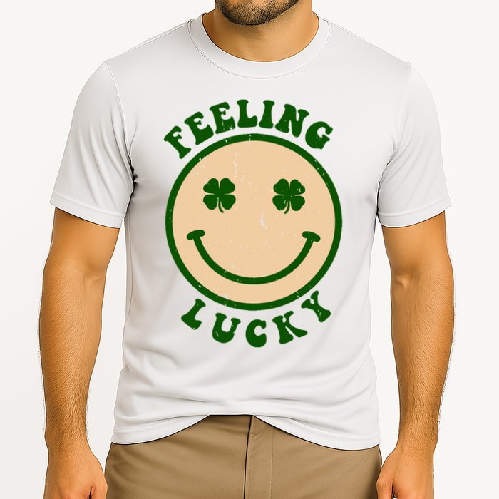Shamrock Feeling Lucky Retro Smiley Cooling Performance Crew T-Shirt