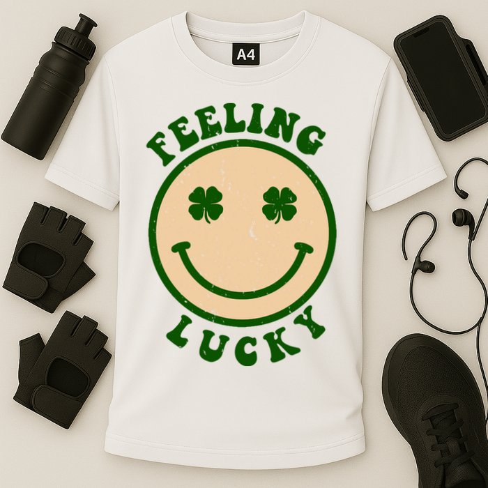 Shamrock Feeling Lucky Retro Smiley Cooling Performance Crew T-Shirt