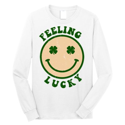 Shamrock Feeling Lucky Retro Smiley Long Sleeve Shirt