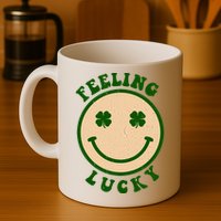 Shamrock Feeling Lucky Retro Smiley Mug