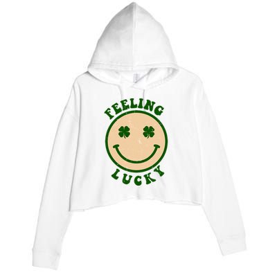 Shamrock Feeling Lucky Retro Smiley Crop Fleece Hoodie