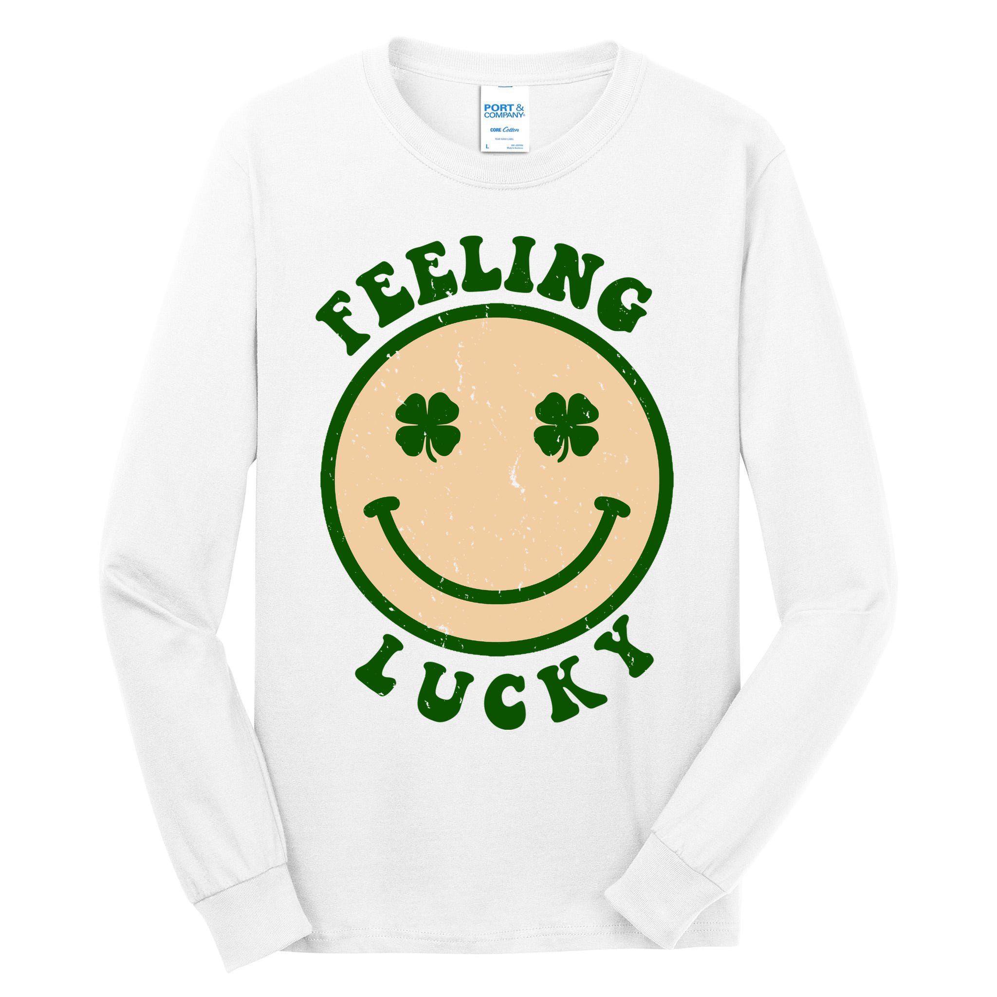 Shamrock Feeling Lucky Retro Smiley Tall Long Sleeve T-Shirt