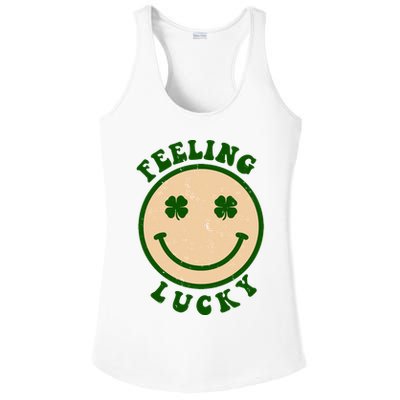 Shamrock Feeling Lucky Retro Smiley Ladies PosiCharge Competitor Racerback Tank