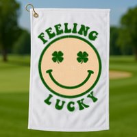 Shamrock Feeling Lucky Retro Smiley Golf Towel