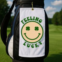 Shamrock Feeling Lucky Retro Smiley Golf Towel