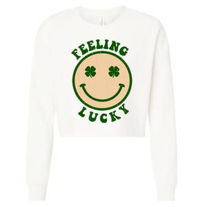 Shamrock Feeling Lucky Retro Smiley Cropped Pullover Crew