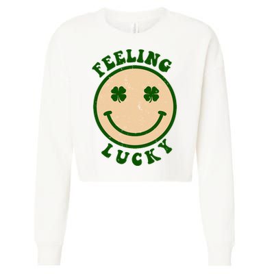 Shamrock Feeling Lucky Retro Smiley Cropped Pullover Crew