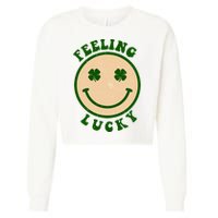 Shamrock Feeling Lucky Retro Smiley Cropped Pullover Crew