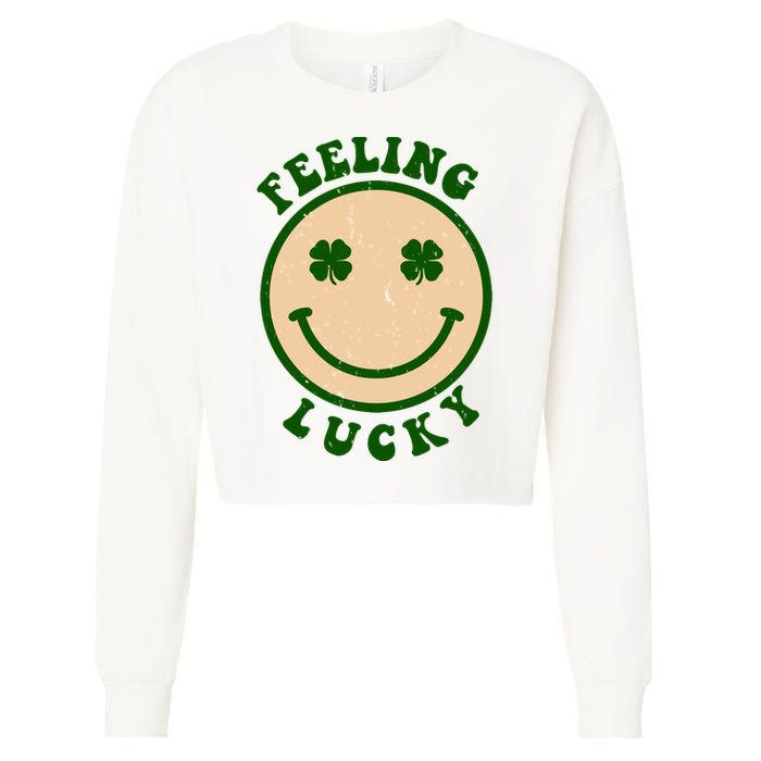 Shamrock Feeling Lucky Retro Smiley Cropped Pullover Crew