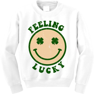 Shamrock Feeling Lucky Retro Smiley Kids Sweatshirt