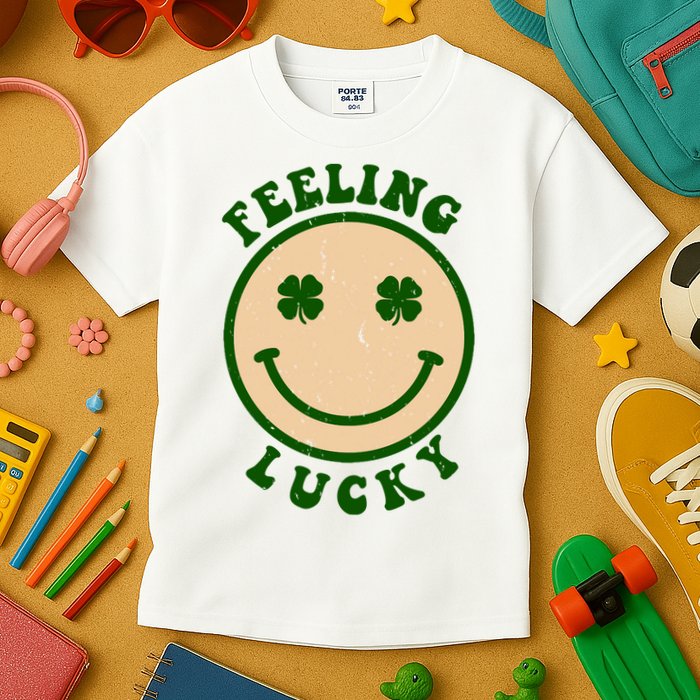 Shamrock Feeling Lucky Retro Smiley Kids T-Shirt