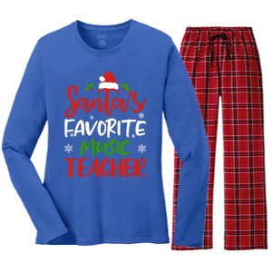 SantaS Favorite Music Teacher Funny Christmas Funny Gift Funny Gift Women's Long Sleeve Flannel Pajama Set 