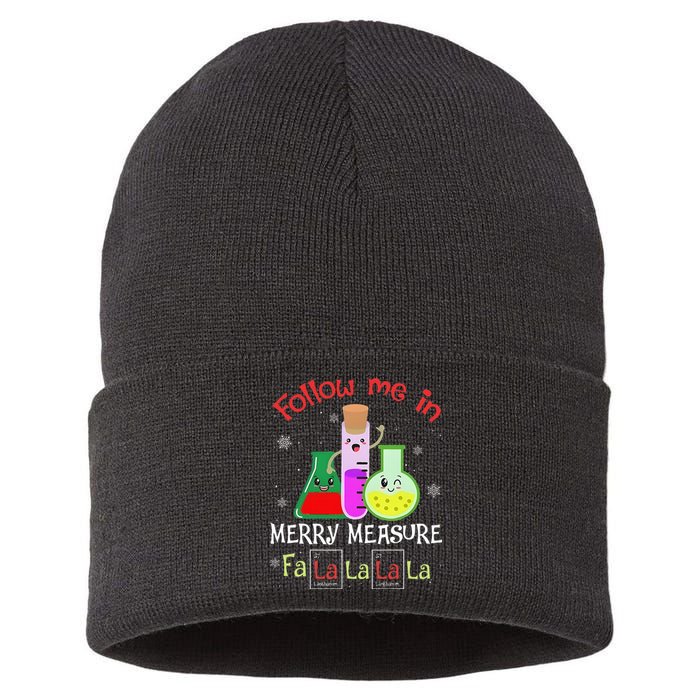 Science Follow Me In Merry Measure Fa La La La La Christmas  Sustainable Knit Beanie